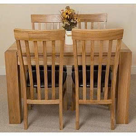 Chunky1m2 : Bàn Ăn Gỗ Sồi 1m2 + 4 Ghế ( 5N - Mặt Nệm PU )